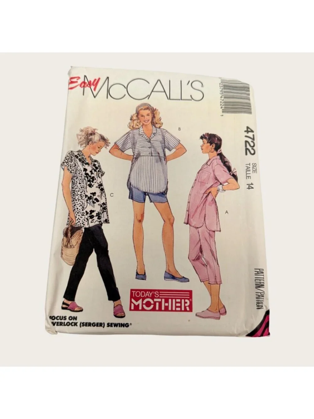 Vintage 1980s McCalls Sewing Pattern 4722 Maternity Shirts Pants Shorts Size 14